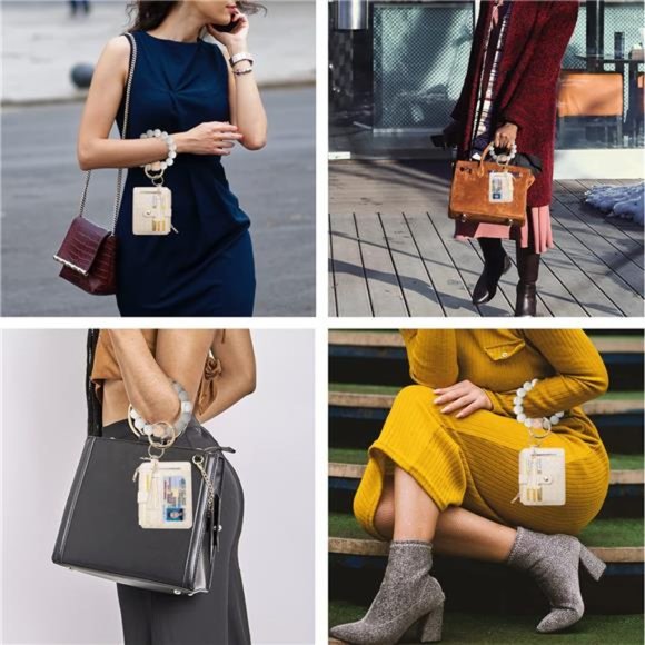 Wristlet Bracelet Keychain Pocket Credit Card Purse Tassel Key Ring for Women - Picture 6 of 7